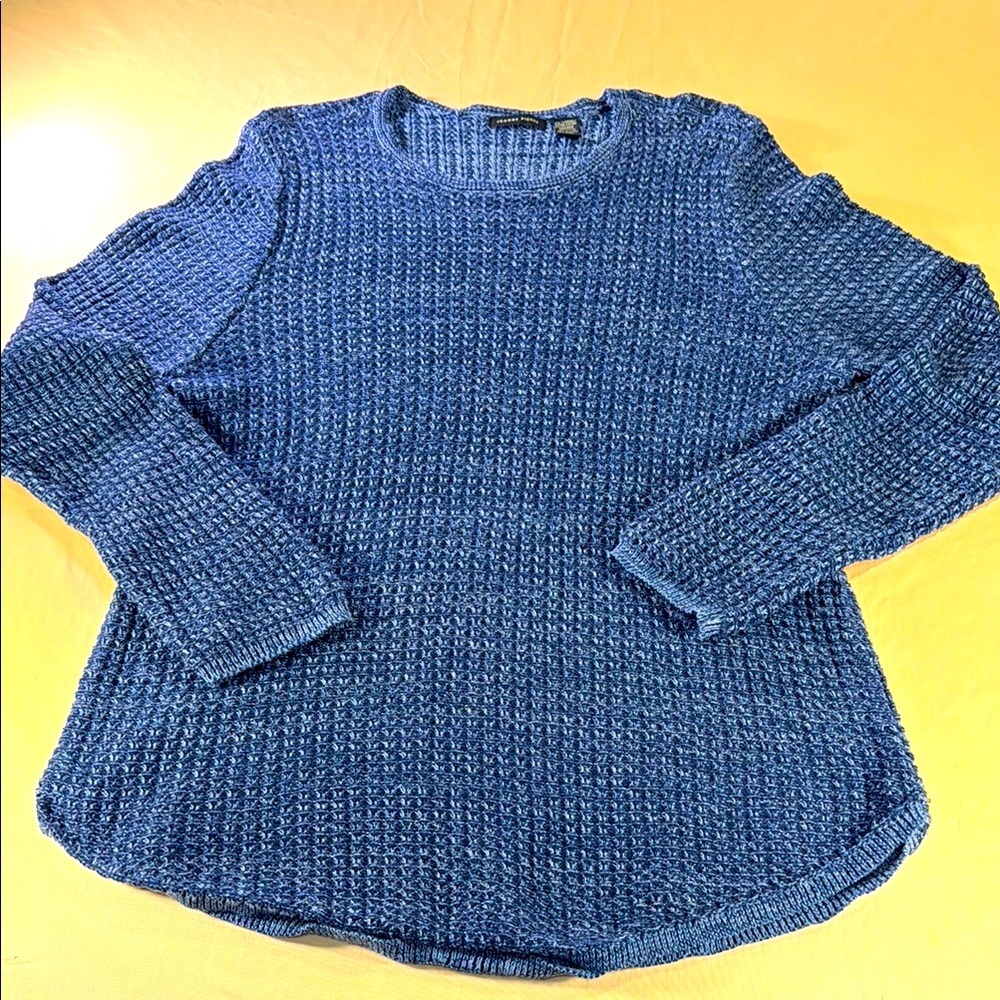 Jeanne Pierre ladies sweater waffled knit, crewneck, pullover, blue and white